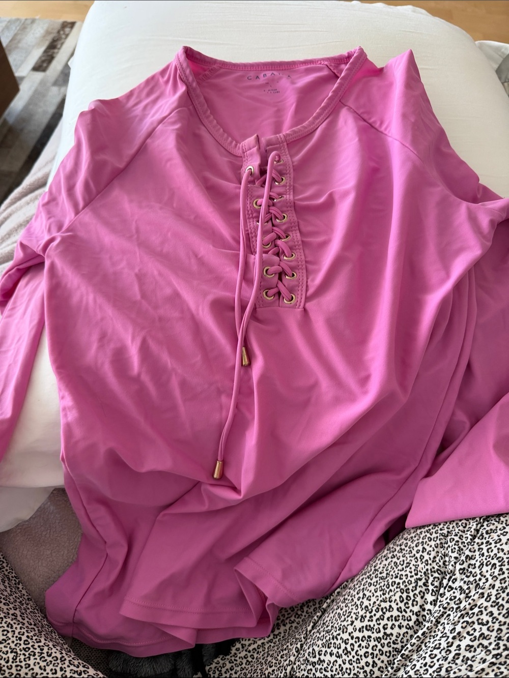 Cabana Life Pink Lace-Up Long Sleeve Tee